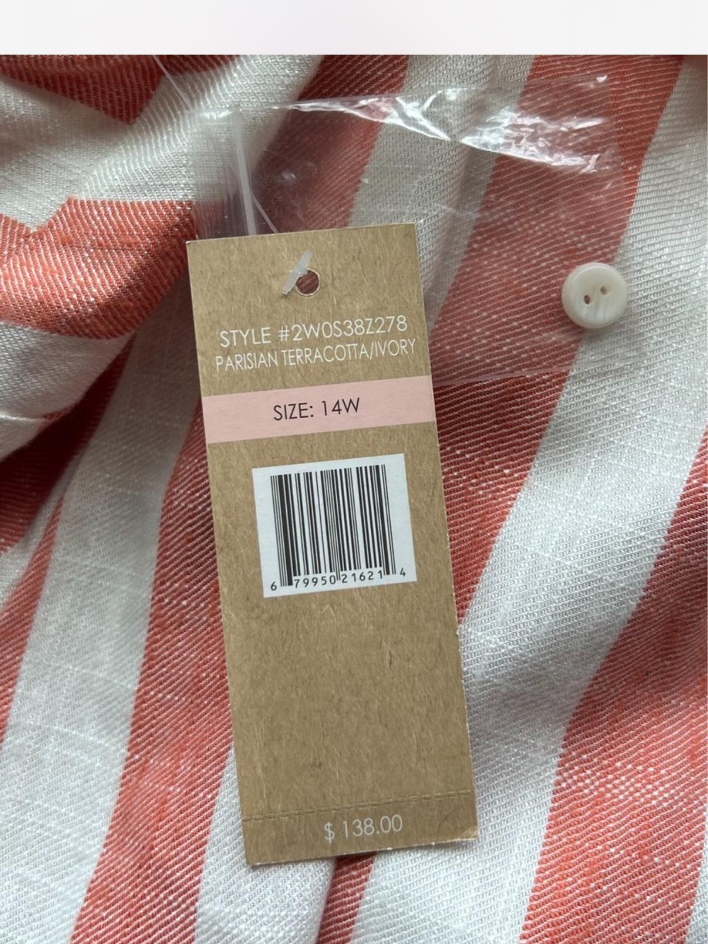 NWT Resort Hope & Harlow pink-orange and white striped button up dress Size 14 - Picture 5 of 7